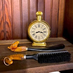 💚  1960’s Avon Clock Cologne & vintage wooden horse-head shoehorn/brush!